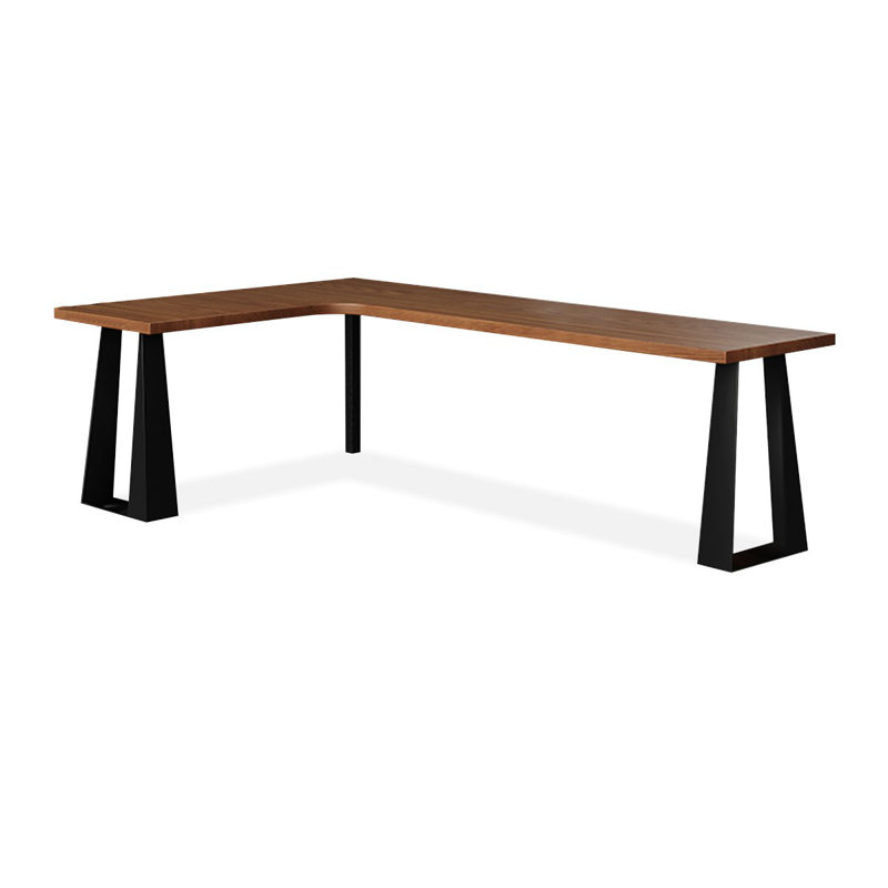 Brown L-Shaped Solid Wood + Iron desk, Left Hand Facing, 29.53" H x 86.61" W x 55.12" D