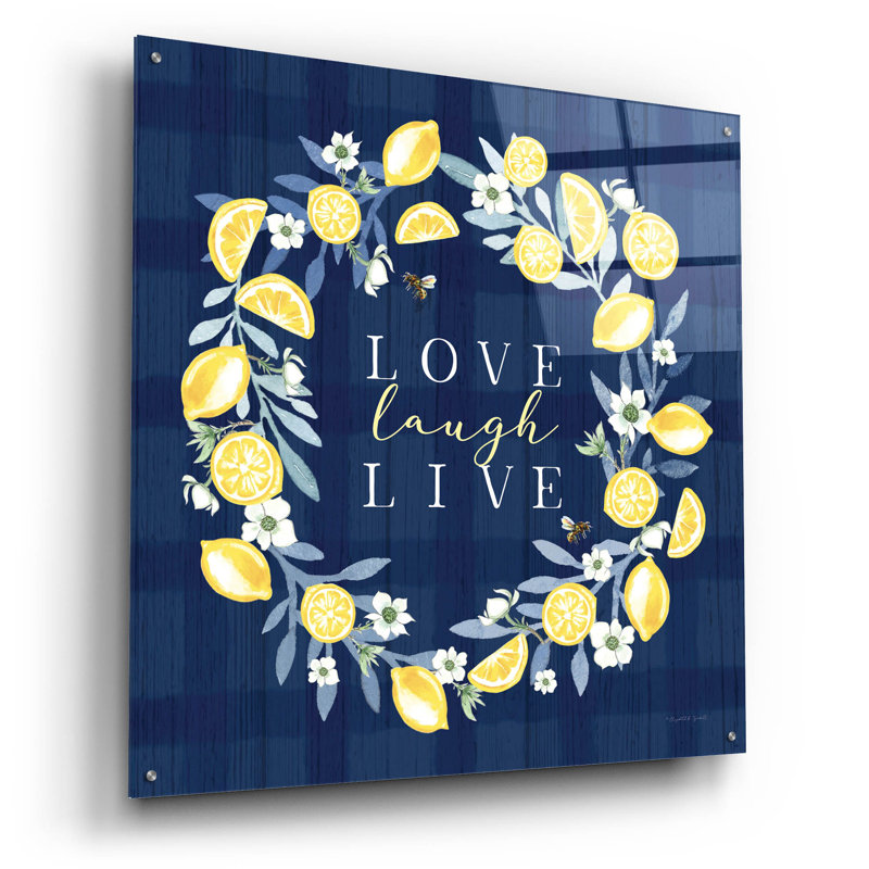  «Live Laugh Love Lemon Wreath» par Elizabeth Tyndall, art mural en verre acrylique, 36 po x 36 po, H 36 po x l 36 po