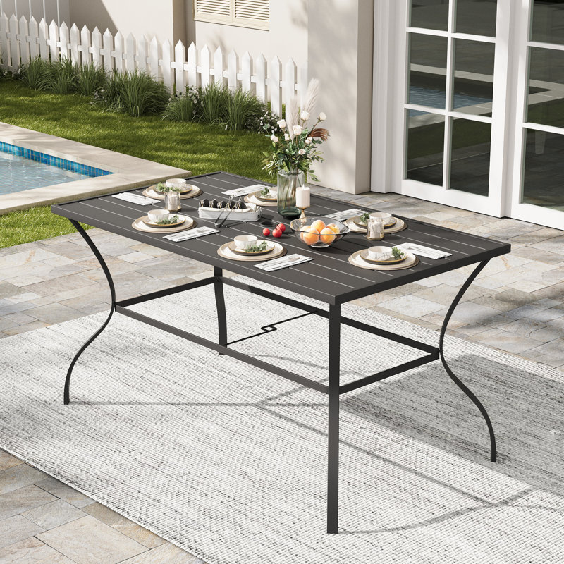 Rectangular 53"L X 30"W Outdoor Dining Table With 1.5"Umbrella Hole