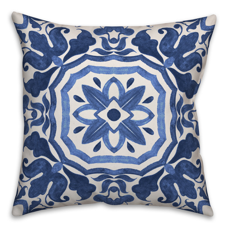 Housse et insert de coussin carré en damas Watercolor, 16 po x 16 po, Bleu