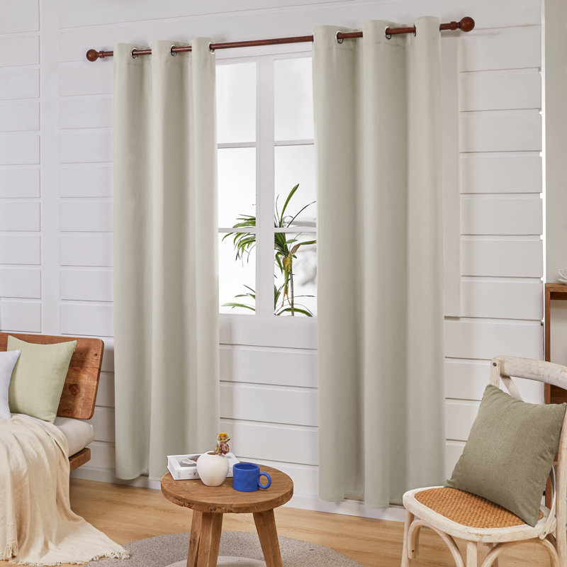 Thermal Insulated Room Darkening Grommet Curtain Panels (Set of 4), Light Beige, 42" W x 72" L
