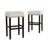 Backless Ivory Leather Counter Stool (Set Of 2)
