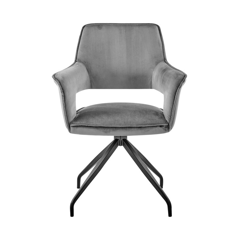 Chaise d'appoint de salle à manger Devora en velours gris avec finition noire, Gris