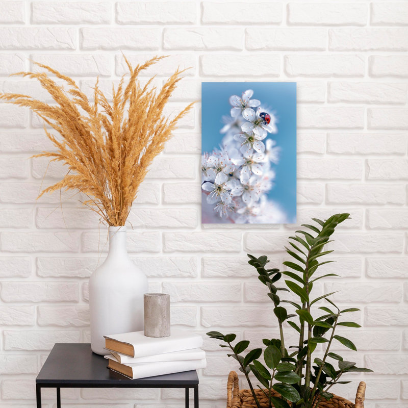 Ladybug'S Spring Blossoms Delicate Ladybug Flower Nature Wall Art Print 1 Piece Wrapped Canvas Wall Art