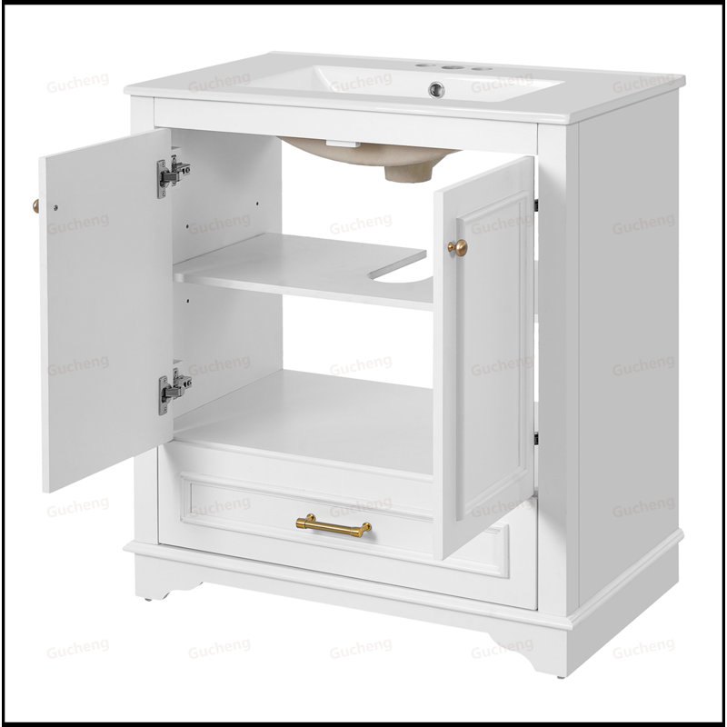 30"Bathroom Vanity With Ceramic Sink, White