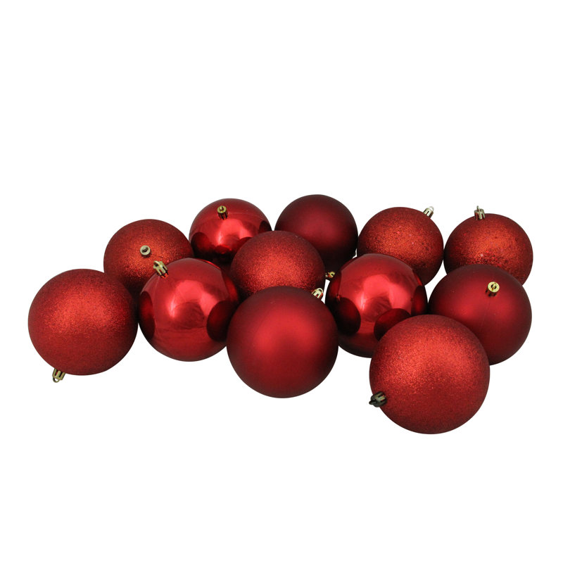 Boules de Noël incassables à 4 finitions 4 po (100 mm), Rouge vif