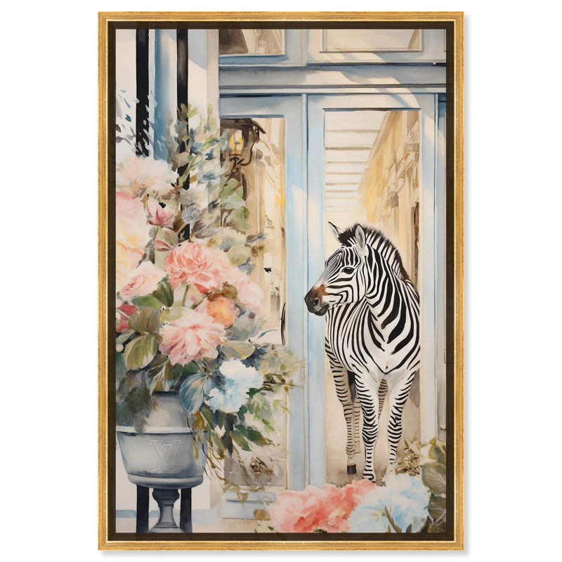 Zebra Storefront Fashion Designer Wall Art by Art Remedy, Gold Framed, 16" H x 11" W
