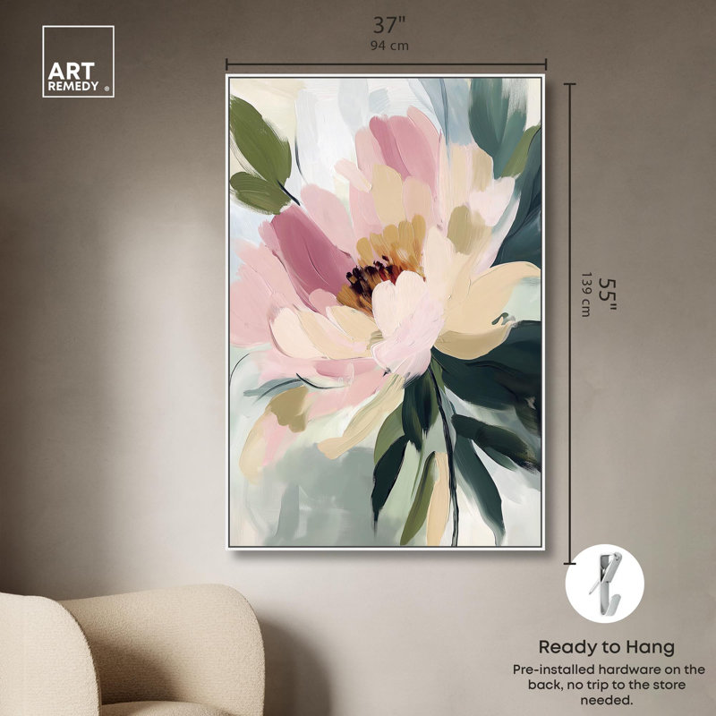 «Dusty Rose Harmony», art floral luxueux par Art Remedy, Cadre blanc, H 46 po x l 31 po