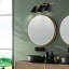 Meuble-lavabo 3 lumières Lanesa avec finition noir mat et or et noir mat avec abat-jour doré