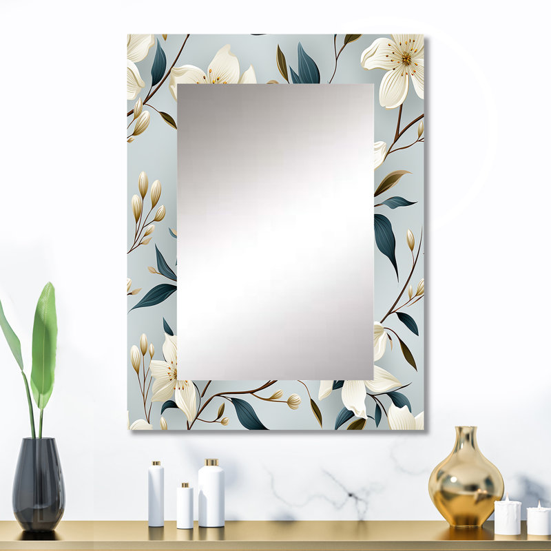 Vong Subtle Whispers - miroir mural décoratif floral, miroir floral, impression d'art en métal, 32 po x 24 po