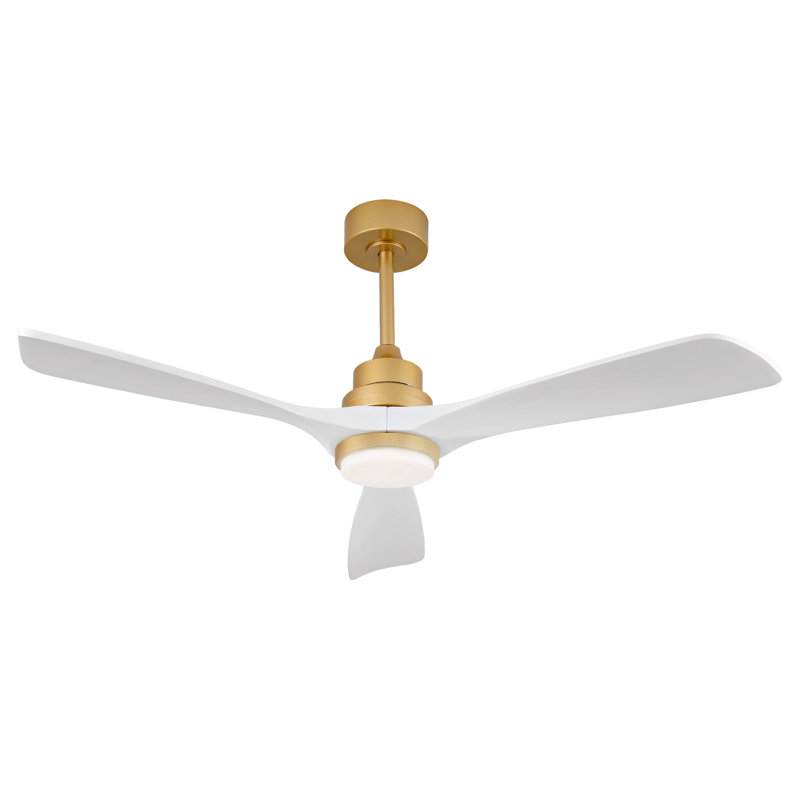 Hot Sales Indoor Ceiling Fan With Dimmable Led Light 3 Solid Wood Blades Remote Control Reversible Dc Motor, 52" Wide, White