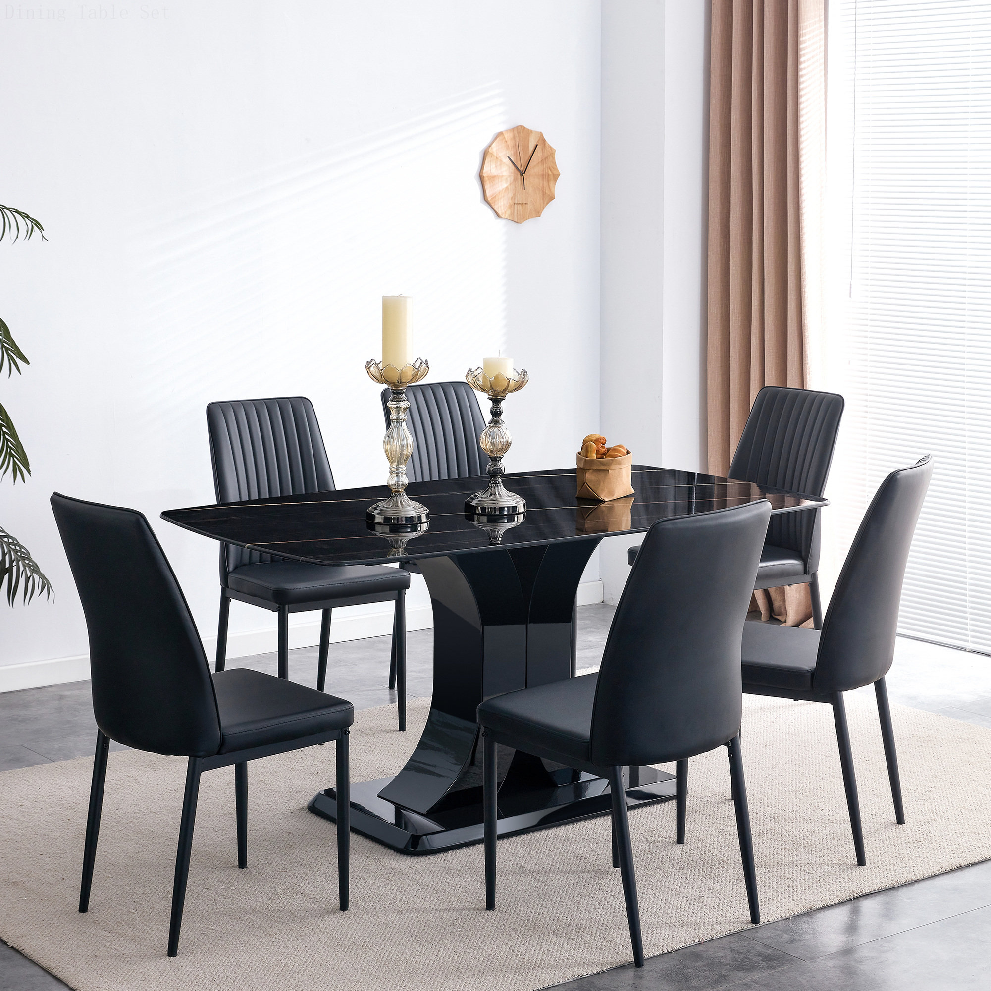 Brayden Studio Faux Marble Dining Table Set with Convertible Base ...
