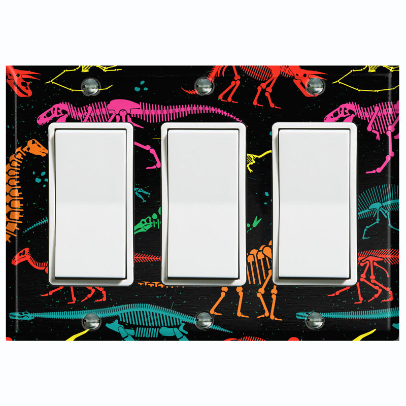 Dinosaur Fossils Earth Colorful 3 - Gang Toggle Light Switch Standard Wall Plate