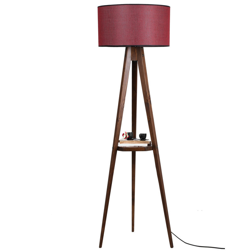 Lampe trépied 60 po Malby, Noyer, Rouge Bordeaux