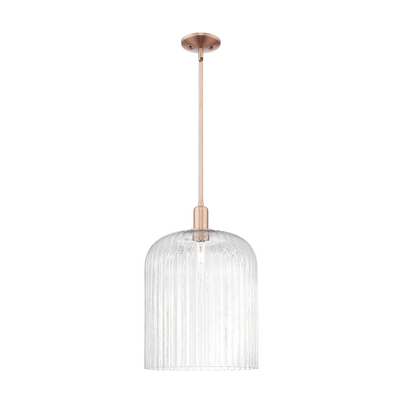 Downtown Urban - Voile de mariée - Mini-luminaire suspendu 1 tige, H 18 po x l 12 po x P 12 po, Clair, Cuivre antique