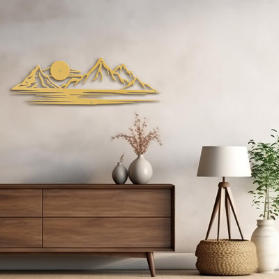 Décoration murale abstraite moderne chaîne de montagne et soleil