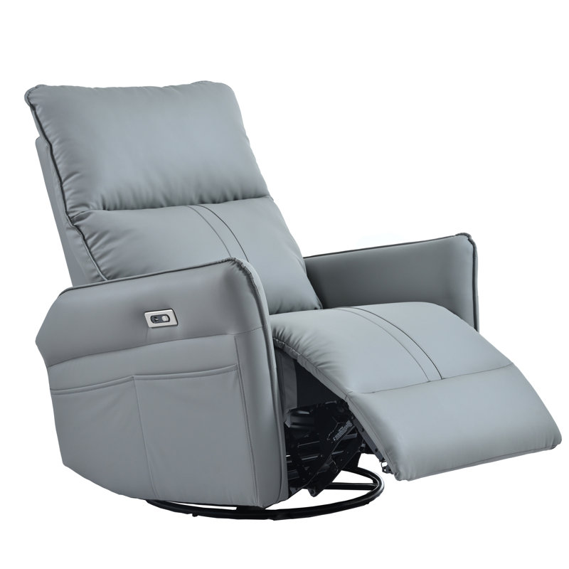 Power Swivel Rocker Recliner Chair For Adults, 270° Swivel Rocking Recliner Chair,Electric Small Recliners For Small Spaces, Single Sofa Recliner For Living Room, Bedroom,RV (Blue-Gray+270° Swivel)