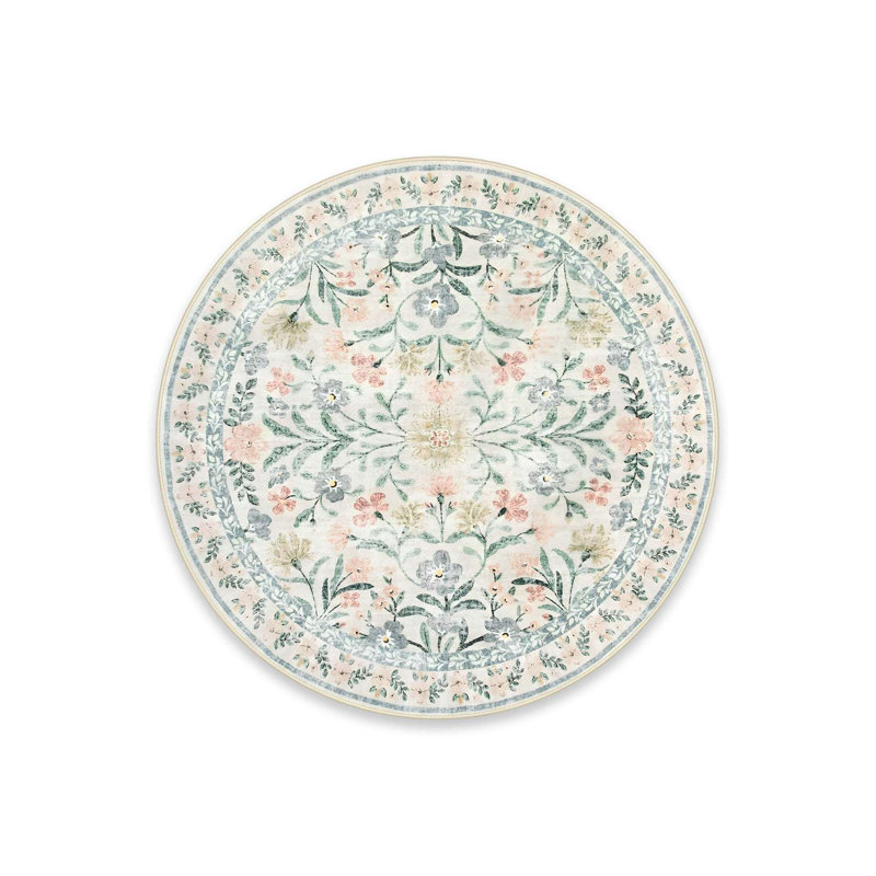 Whispering Petals Pastel Medallion Round Cotton Area Rug, Round 4'11"