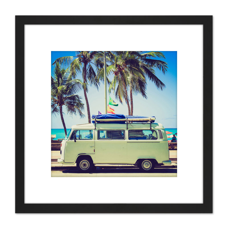 Camper Van Tropical Scene Palm Trees - Single Picture Frame Print
