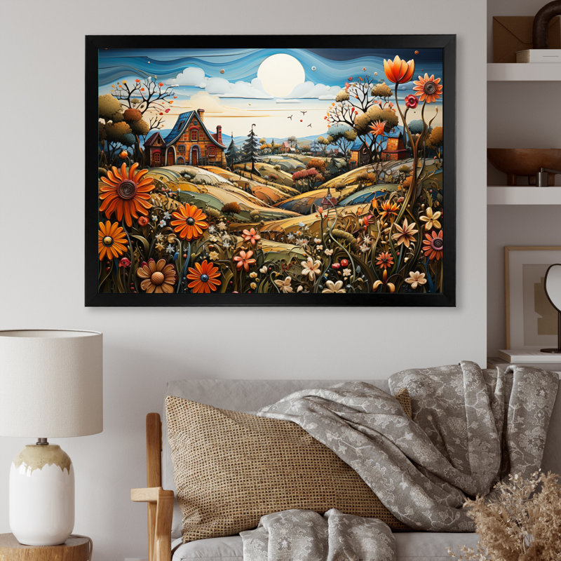 Farmstead Whimsy - reproduction sur toile, H 34 po x l 44 po x P 1,5 po, Cadre photo noir