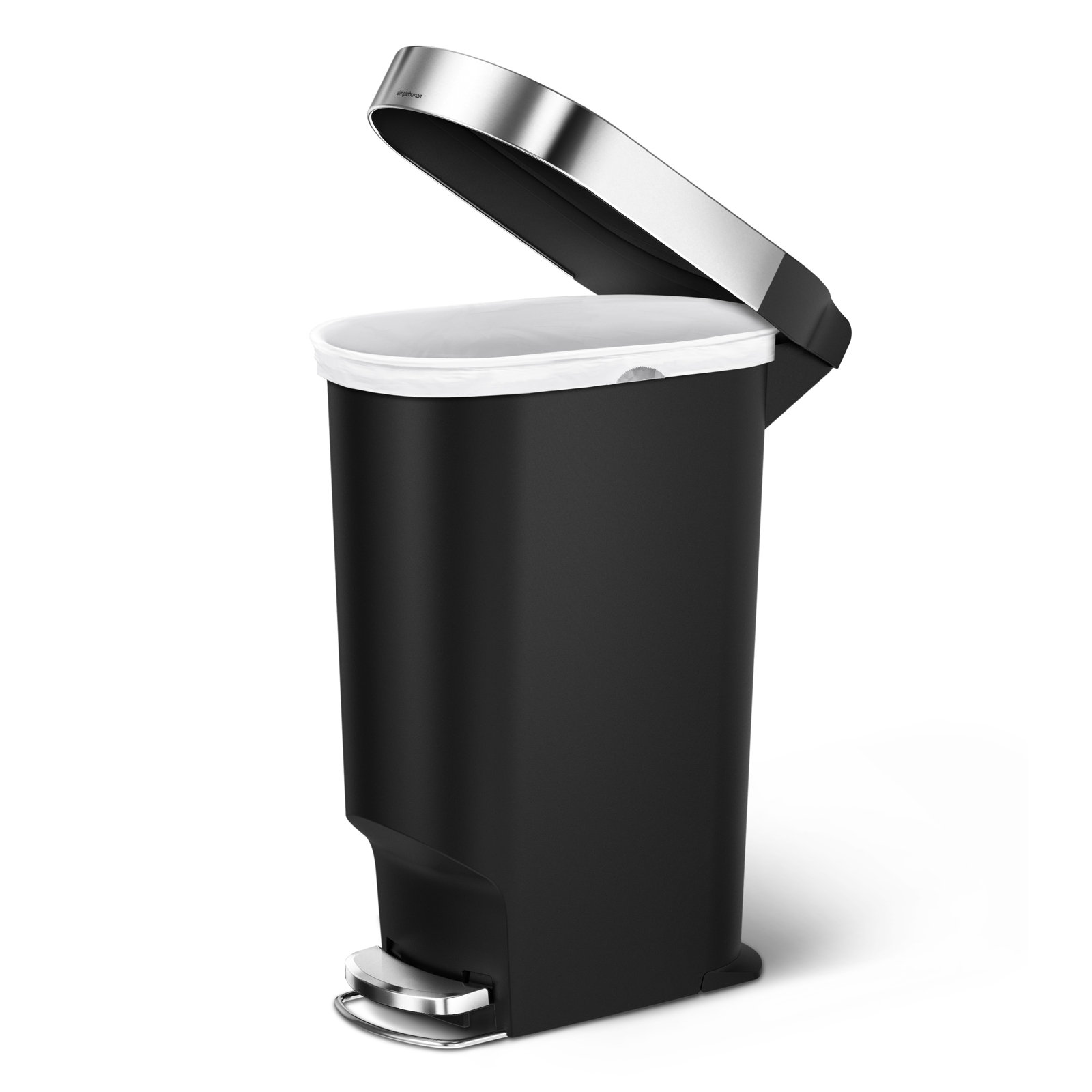simplehuman 10.6gal Slim Step-On Trash Can, Black