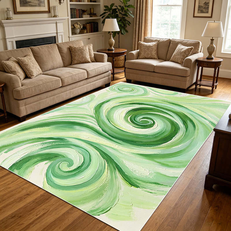 1PC Green Swirl Watercolor Abstract Art area rugs for Living Room, Soft and Comfortable, Suitable for all seasons, easy-to-maintain, machine washable Indoor floor mat, Under Table Farmhouse suitable for dining table, bedroom, kitchen, entryway, home