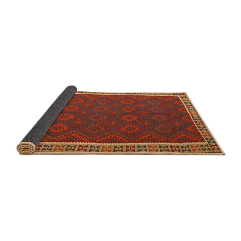 Tapis de zone rouge/jaune contemporain, Rond 7 pi x 7 pi