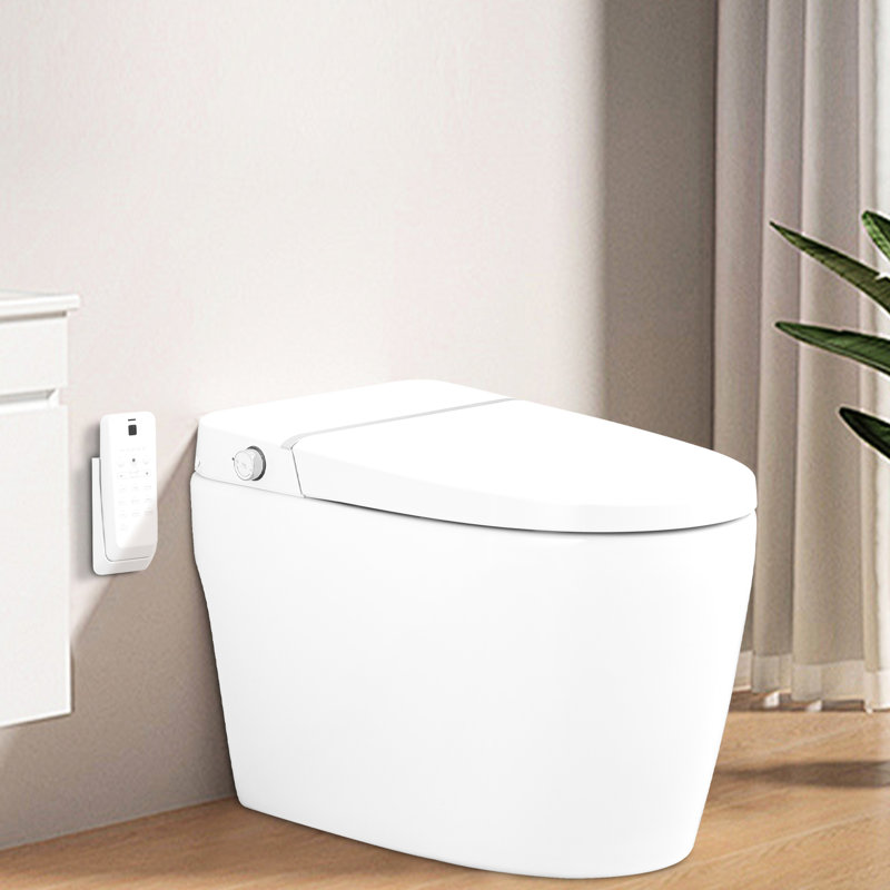 Smart Toilet With Self-Cleaning Nozzle, Heated Seat, Night , Remote Control, Soft Close, Auto Flush, 3 Adjustable Temperatures, Silent Slow Descent, White Ceramic Down, Heat Options