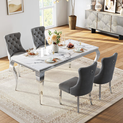 Luxurious Dining Table, 69” Dining Room Table, Rectangular Faux Marble Kitchen Table For Dining Room Family Gatherin