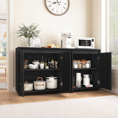 4 Door Black Wood Sideboard Buffet Cabinet with Power Outlet