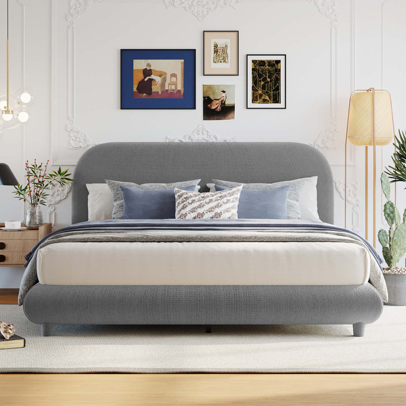 Lit plateforme en tissu d'ameublement Teddy, gris, Grand