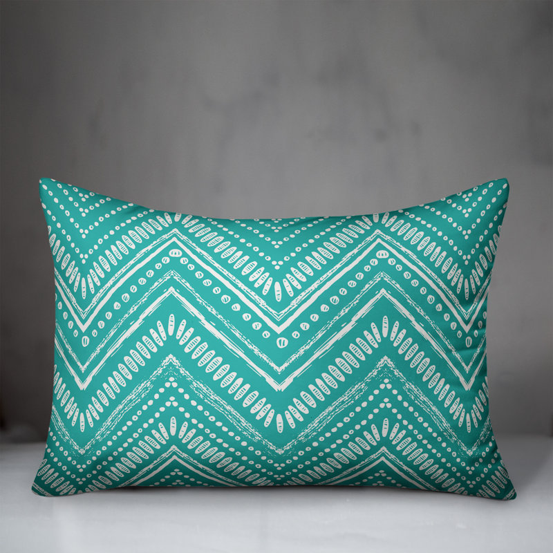 Chevron Outdoor Throw Pillow, No Fill, Cream/Teal