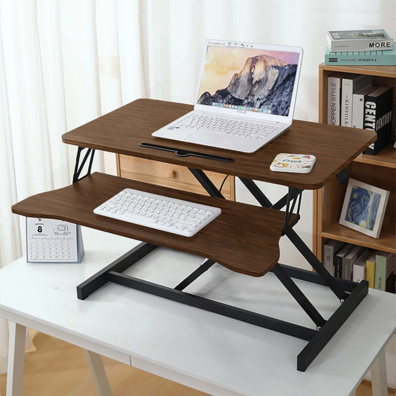 Convertisseur de bureau, élévateur assis-debout réglable en hauteur, double moniteur et poste de travail pour ordinateur portable avec large plateau à clavier