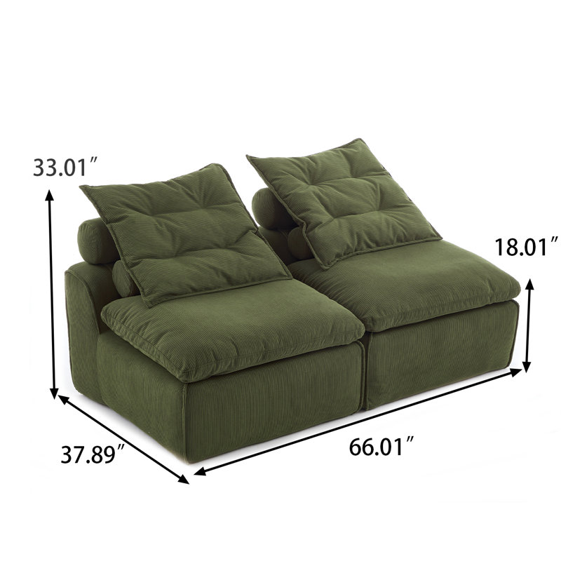 6-Piece Modular Armless Sofa Chair Set for bedroom living room, Green Polyester