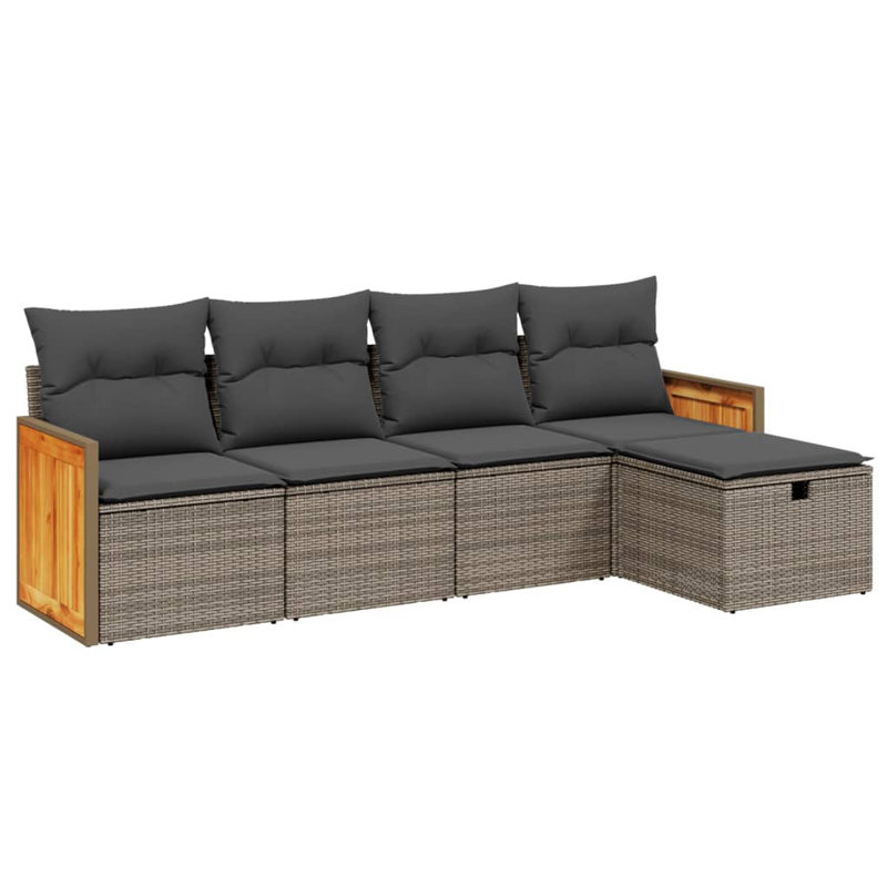 Ensemble de canapé de jardin Vidaxl PE rotin gris, acier thermolaqué, polyester, Without Table & Storage, Gris
