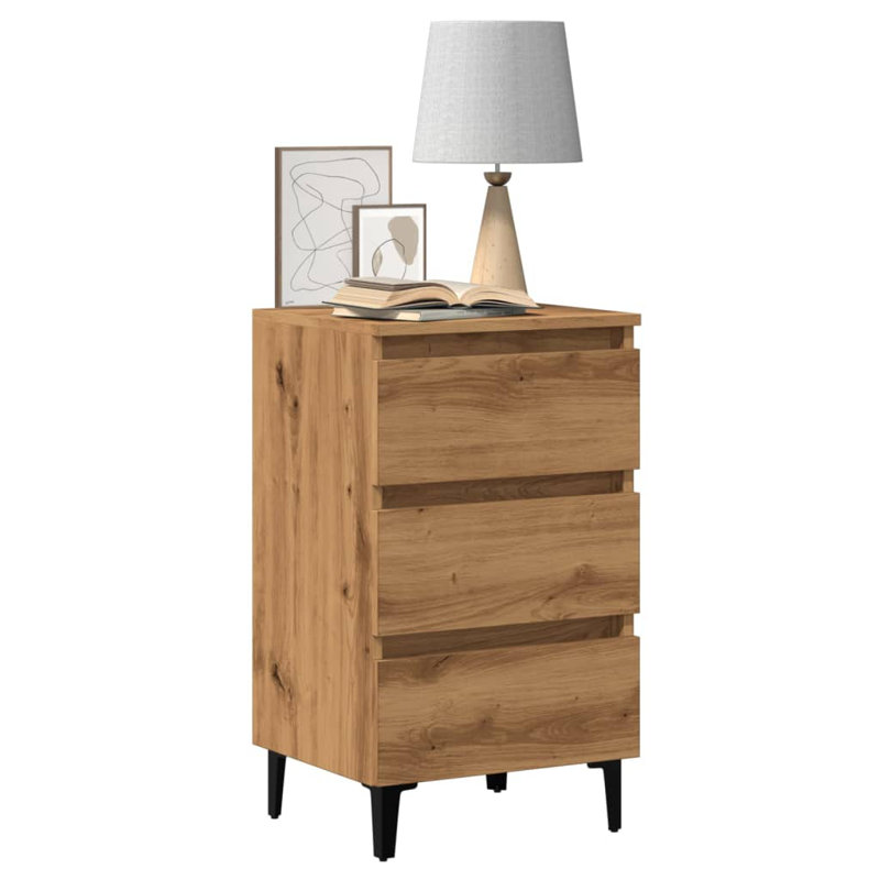 Pythagoras 40cm W Manufactured Wood Bedside Table, Artisan Oak