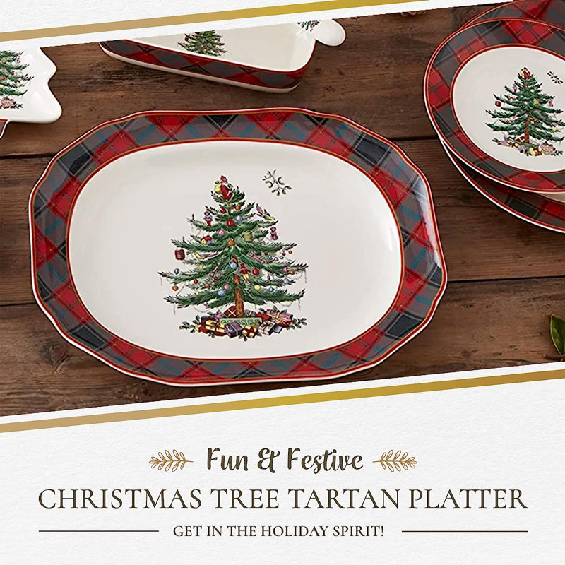 Spode Christmas Tree Tartan Rectangular Platter 14"