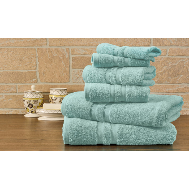 Bibb Home 100% Egyptian-Quality Cotton 6-Piece Towel Sets, Aqua
