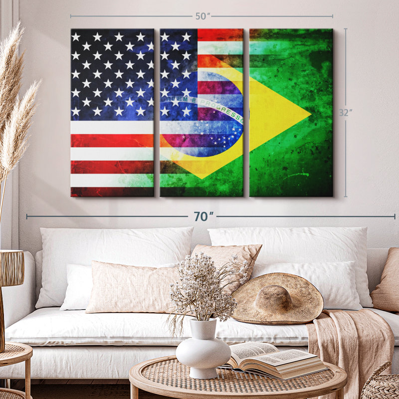 "USA Brésil" sur toile, H 50 po x l 32 po