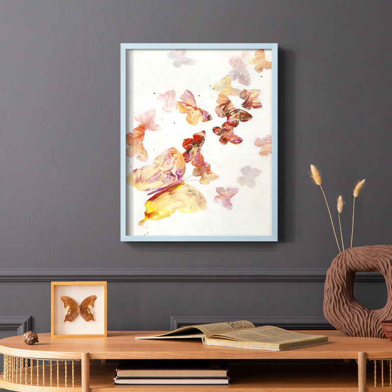 «All a flutter», reproduction encadrée - bois massif, 10" H x 8" W, Bleu