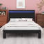 Structure de lit plateforme en bois avec tête de lit à DEL avec rangement et 2 USB, grand rangement sous le lit-1254960660-1254960665