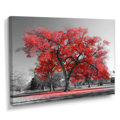 Red Tree on Grey Tone - Tree wall art, Red Tree canvas art print