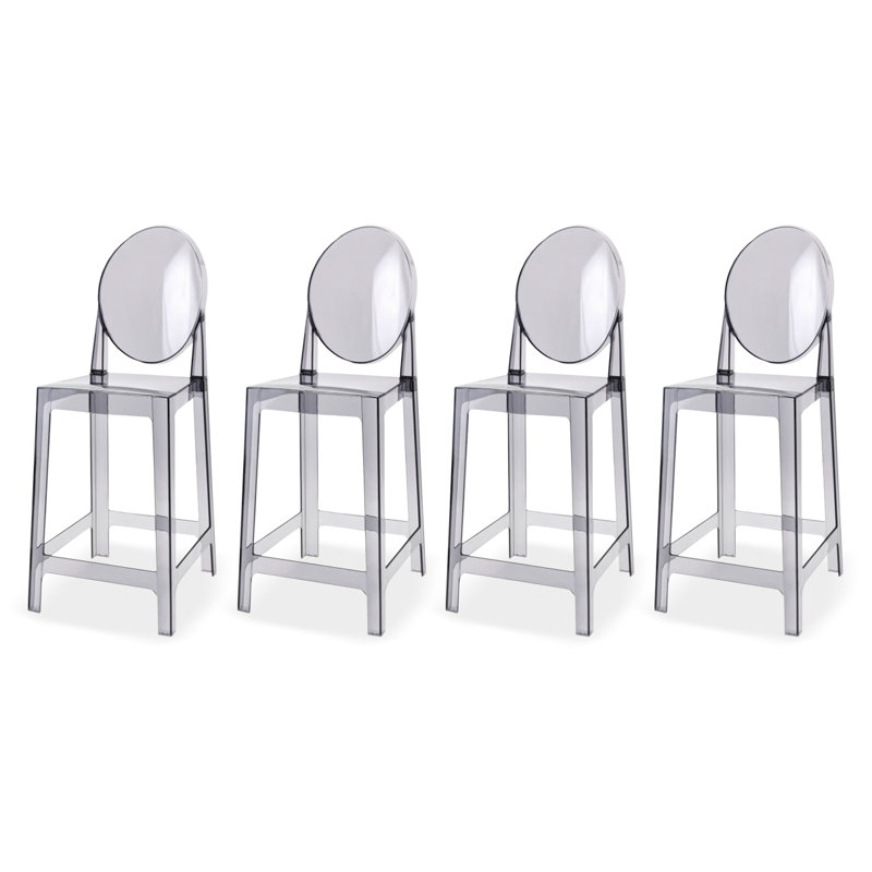 25" Seat Height Plastic Acrylic Modern Armless Counter Height Stool For Kitchen, Smoke, 4
