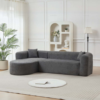 109.4 Inch Modular Sectional Sofa with Chenille Fabric and Two Throw Pillows, Comfortable L-Shape Cloud Couch for Modern Living