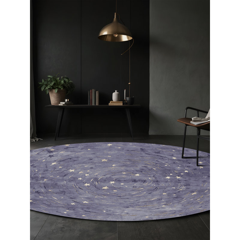 Machine Washable Gray Area Rug, Round 3'