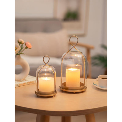 Lanternes en verre décoratives d'extérieur: Porte-bougies ouragan or pour bougies piliers - Ensemble de 2 lanternes suspendues pour centre de table de fête de l'Action de grâce
