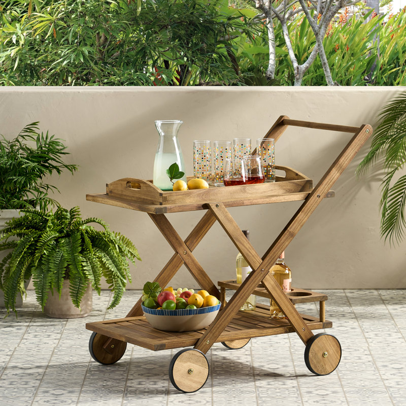 Bar Cart With Wheels - 36.05 In Deep, Natural Stained, Extra Area 40.94 Lb Package, Wood, Storage