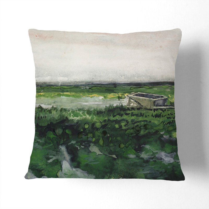 Landscape With Wheelbarrow Square Throw Cushion, 55cm H x 55cm W x 20cm D, Black