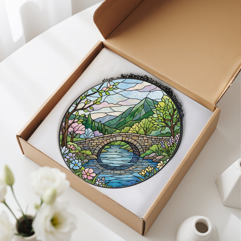 Panneau de vitrail 12 "H Mountain Stream, H 12 po x l 12 po