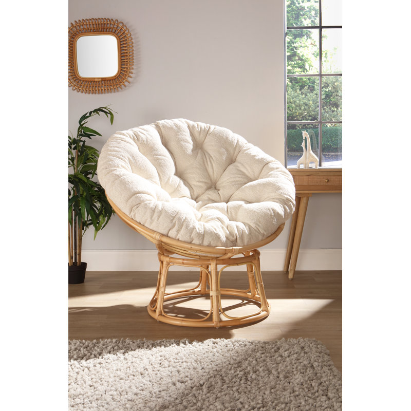 Papasan Upholstered Swivel Accent Chair, Beige